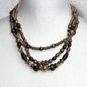 Liz Claiborne Metal Bead Necklace Gold Tone Multi Strand Costume